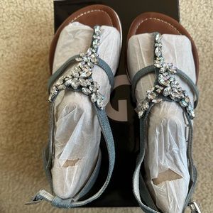 G by Guess Womens Deers Fabric Split Toe Casual Ankle Strap, blue fabric,Size 8M